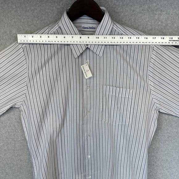 Gianni Bellini Shirt Mens Size 16 White Black Striped Polyester Blend Button Up - Picture 11 of 13